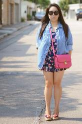 Denim shirt and Pink Celine Box 