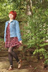 Outfit: Floral Dress, Jean Jacket, and Fisherman Platform Sandals