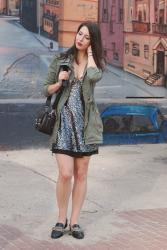 sequin dress&parka