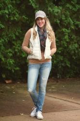Puffer Vest and Distressed Jeans