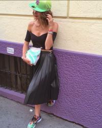 Outfit of the day: Midi skirt and multicolor sneakers - MFW September 2014 [quick post]
