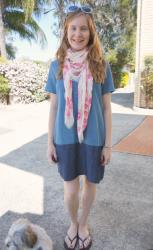 Chambray Shift Dress, Skull Scarf | Printed Tank, Colour Block Maxi Skirt