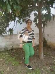 Green pants and stripes
