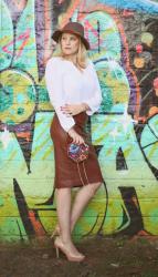 Faux leather pencil skirt