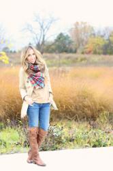 over the knee boots + tartan scarf 