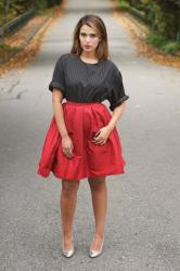 Red Skirt & Pin Stripe Tee 