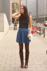 Turtle Neck, Skater Skirt, Tall Boots