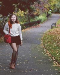 Black Velvet Shorts, Knits, Boots and Matching the Scenery