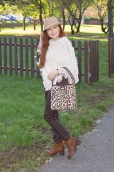 White Poncho with Leopard Handbag