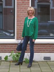 Green blouse with jeans