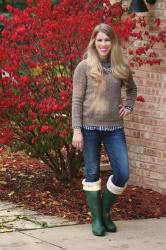 Sweater, Gingham, and Hunter Boots