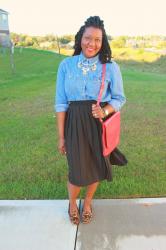 Inspired Style: Chambray + Pleated Midi Skirt 