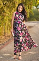 Floral Pleated Maxi {Maternity Fall Wedding Guest Outfit}