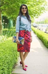 Lookbook : Zara Floral Pencil Skirt, JCrew Chambray Shirt