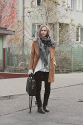 White collar + beige sweater