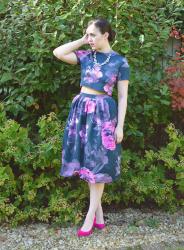 Navy & Pink Autumn Floral Co-ord / Pointy Pink Heels