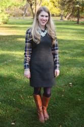Confident Twosday: Grey Sheath Dress and Plaid