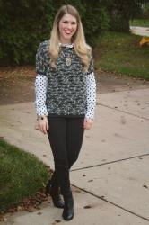 Polka Dots Layered with Short Sleeve Sweater