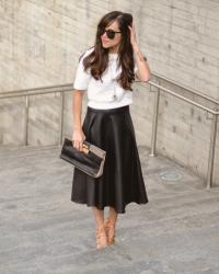 Leather midi skirt.