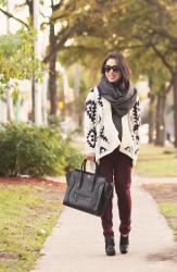 Aztec Sweater + Burgundy Pants