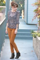 Fall Outfit: Floral Blouse + Corduroy Pants