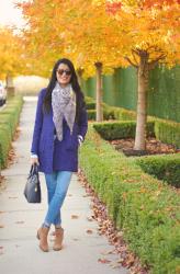 Zara Navy Blue Coat, Tan Suede Booties And Start Of The Holiday Decor