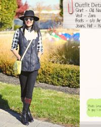 Lookbook : Black & White Plaid Shirt, Ariat Riding Boots, Shearling Lined Suede Vest