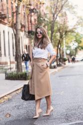 What to Wear to Work | Buckle Skirt + White Button Down 