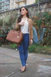 Shades of brown: casual cardigan and chiffon shirt