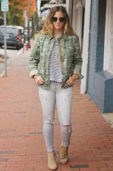 Outfit Post: Camo Jacket + Striped Top
