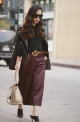 Burgundy Meet Black: Leather Jacket and Culottes