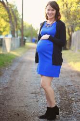 Maternity Style: Blue Dress, Black Booties 