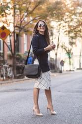 What to Wear to Work | Knit Sweater + Printed Skirt