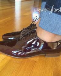 J. Crew Patent Wing-Tip Oxfords in Garnet Flame