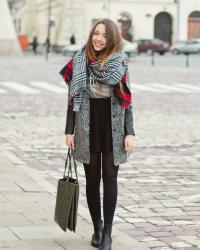 Leather & wool coat