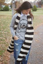 Stripe Scarf & Labradoodle Sweater