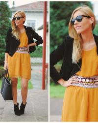 Mustard dress.