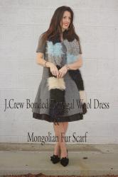 J.Crew Bonded Donegal Wool Dress & Mongolian Fur Scarf