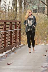 Oversized Tweed Jacket + Plaid Scarf
