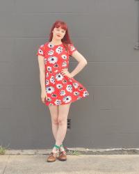 Learning how to make up, thrifted red dresses and sailor hats