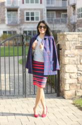 Lookbook: Old Navy Plaid Pea Coat & Stripes