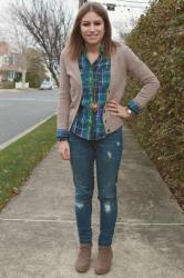 Camel Cardigan + Plaid