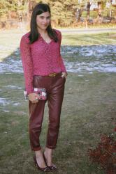 {outfit} Burgundy Leather Pants - Look #1