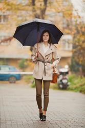 CAMEL COAT AND KHAKI PANTS