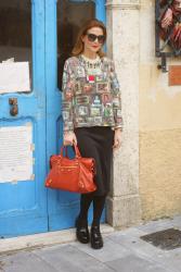 Midi pencil skirt, brogues and Balenciaga City bag