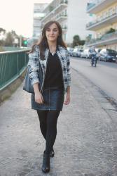 Bomber jacket and leather skirt