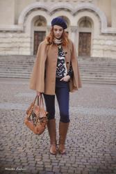 Camel and navy blue