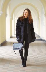 BLACK FUR COAT || Black Total Look