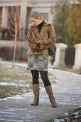 Vintage Houndstooth & Faux Fur