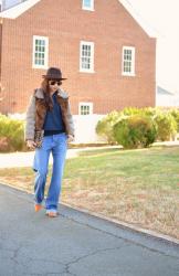 Oversized Boyfriend Jeans with Fur Sweater Jacket